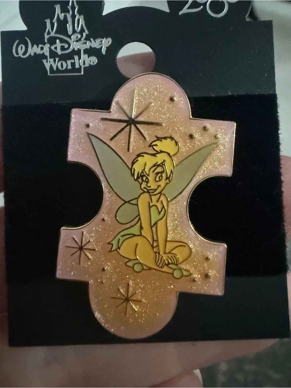 Disney Tinker Bell Pink Glitter Puzzle Piece Enamel Pin